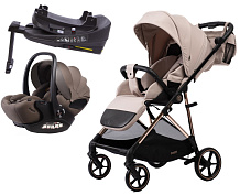 Прогулочная коляска Peppy Amici с автокреслом Verona Brown и базой Beige рама Gold