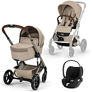 Коляска Cybex Balios S Lux Fold Cot TPE Cloud T Sepia Black Plus 3 в 1 Almond Beige с дождевиками