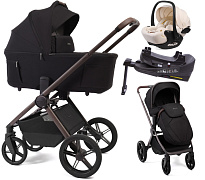 Детская коляска Peppy Soho 4 в 1 с автокреслом Verona Beige и базой Black (черный) рама шоколад