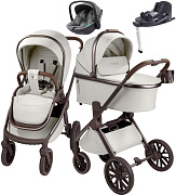 Детская коляска AmaroBaby Motus Premium Ecco Exclusive 4 в 1 с автокреслом Rant Miro Olive и базой молочный