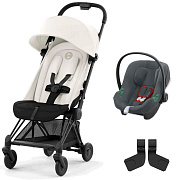 Коляска Cybex Coya Matt Black Frame Aton B2 i-Size Steel Grey Off White с дождевиком и бампером