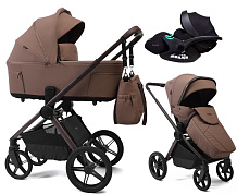 Детская коляска Peppy Soho 3 в 1 с автокреслом Verona Black Cappuccino (капучино) рама шоколад