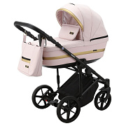 Детская коляска Adamex Rimini 3 в 1 RI101 СВ.РОЗОВ+СВ.РОЗОВ.КОЖА+ЗОЛОТО.ОТДЕЛКА
