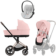 Коляска 3 в 1 Cybex Priam IV Rosegold complete и автокресло Cloud T i-Size Platinum White Plus Peach Pink