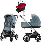 Коляска Cybex Talos S Lux TPE complete Aton B2 Dynamic Red Base One 4 в 1 Stormy Blue с дождевиками