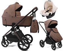 Детская коляска Peppy Soho 3 в 1 с автокреслом Rise Milk Cappuccino (капучино) рама шоколад