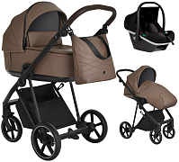 Детская коляска Roan Sol Кожа 3 в 1 с автокреслом Tutis Elo Black RSL/2025 Camel/Black/руч.Тем.коричневый