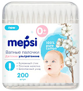 Детские ватные палочки Mepsi ультратонкие, 200 шт