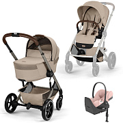 Коляска Cybex Balios S Lux Fold Cot TPE Cloud T Peach Pink Plus Base T 4 в 1 Almond Beige с дождевиками