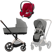 Коляска 3 в 1 Cybex Priam IV Rosegold complete и автокресло Aton B2 i-Size Dynamic Red Mirage Grey