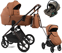 Детская коляска Peppy Monaco Thermo 3 в 1 с автокреслом Jet Brown Biscuit (бисквит), рама серо-коричневая