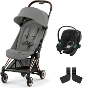 Коляска Cybex Coya Rosegold Frame Aton B2 i-Size Volcano Black Mirage Grey с дождевиком и бампером