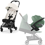 Коляска Cybex Coya Matt Black Frame Cloud T i-Size Leaf Green Plus 2 в 1 Off White с дождевиком и бампером