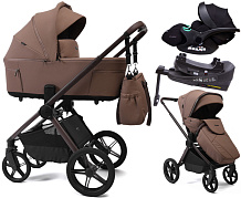 Детская коляска Peppy Soho 4 в 1 с автокреслом Verona Black и базой Cappuccino (капучино) рама шоколад