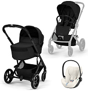 Коляска Cybex Balios S Lux Fold Cot BLK Cloud T Off White Plus 3 в 1 Moon Black с дождевиками