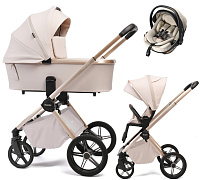 Детская коляска Peppy Monaco Plus 3 в 1 с автокреслом Welldon Crown 2 Beige Beige (бежевый), рама беж, шлифованный алюминий
