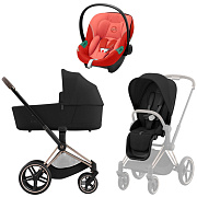 Коляска 3 в 1 Cybex Priam IV Rosegold complete и автокресло Aton S2 i-Size Hibiscus Red Sepia Black