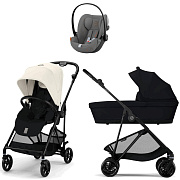 Коляска Cybex Melio Carbon Cloud G i-Size Lava Grey 3 в 1 Canvas White/Magic Black с дождевиками