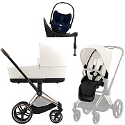 Коляска Cybex Priam IV Rosegold complete Cloud T Rebellious Luxury Denim Blue Base T 4 в 1 Off White