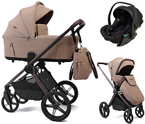 Детская коляска Peppy Soho 3 в 1 с автокреслом Jet Black Sand (песочный) рама шоколад
