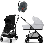 Коляска Cybex Melio Carbon Aton B2 i-Size Steel Grey 3 в 1 Magic Black с дождевиком/Fog Grey