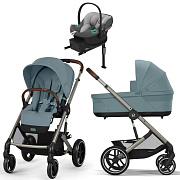 Коляска Cybex Balios S Lux TPE complete Aton S2 Lava Grey Base One 4 в 1 Stormy Blue с дождевиками