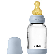 Стеклянная бутылочка Bibs для кормления с латексной соской, медленный поток, 120 мл 5019231 Baby Blue