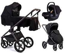 Детская коляска Peppy Monaco Thermo 3 в 1 с автокреслом Rise Black Black (черный), рама серо-коричневая