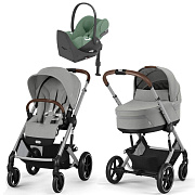 Коляска Cybex Balios S Lux SLV complete Cloud T Leaf Green Plus Base T 4 в 1 Stone Grey с дождевиками