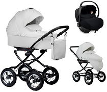 Детская коляска Indigo Barbara Eco Classic 3 в 1 с автокреслом Avionaut Cosmo Be05 белая кожа