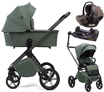 Детская коляска Peppy Monaco Plus 4 в 1 с автокреслом Verona Brown и базой Oliva Green (зеленый), рама серая