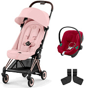 Коляска Cybex Coya Rosegold Frame Aton B2 i-Size Dynamic Red Peach Pink с дождевиком и бампером