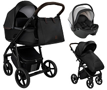 Детская коляска Roan Esso Кожа 3 в 1 с автокреслом Pituso Baesa Pro Black,Beige Canopy ESSK/210/1 Black /Black/руч.Тем.коричневый