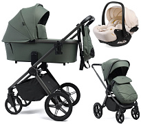 Детская коляска Peppy Monaco 3 в 1 с автокреслом Verona Beige Oliva Green (зеленый), рама серая