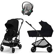 Коляска Cybex Melio Carbon Aton S2 i-Size Lava Grey 3 в 1 Magic Black с дождевиками