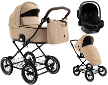 Детская коляска Roan Bass Next Classic Кожа d12 3 в 1 с автокреслом Elo Lux Black RCL302/1 Caramel