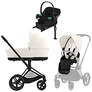 Коляска Cybex Priam IV Matt Black complete Aton S2 Moon Black Base One 4 в 1 Off White