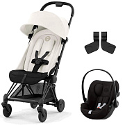 Коляска Cybex Coya Matt Black Frame Cloud G i-Size Magic Black 2 в 1 Off White с дождевиком и бампером
