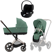 Коляска 3 в 1 Cybex Priam IV Rosegold complete и автокресло Cloud T i-Size Sepia Black Plus Leaf Green