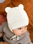 Шапка вязаная AmaroBaby Pure Love Bear Winter зимняя с утеплителем молочная 40