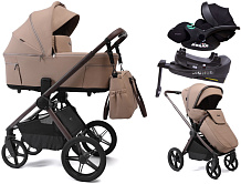Детская коляска Peppy Soho 4 в 1 с автокреслом Verona Black и базой Sand (песочный) рама шоколад