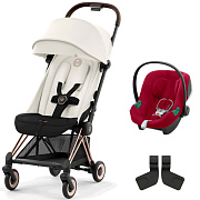 Коляска Cybex Coya Rosegold Frame Aton B2 i-Size Dynamic Red Off White с дождевиком и бампером