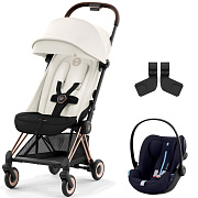Коляска Cybex Coya Rosegold Frame Cloud G i-Size Ocean Blue Plus Off White с дождевиком и бампером