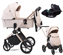 Детская коляска Peppy Monaco 3 в 1 с автокреслом Verona Black Beige (бежевый), рама беж, шлифованный алюминий