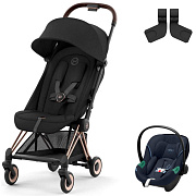 Коляска Cybex Coya Rosegold Frame Aton S2 i-Size Ocean Blue Sepia Black с дождевиком и бампером