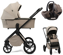 Детская коляска Peppy Monaco Plus 3 в 1 с автокреслом Verona Brown Sandstone (песочный), рама черная