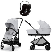 Коляска Cybex Melio Carbon Cloud G i-Size Moon Black Plus 3 в 1 Fog Grey с дождевиком