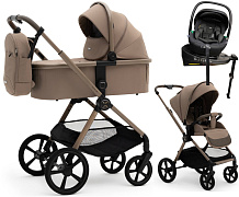 Коляска Agex Life 4 в 1 матовая рама с автокреслом i-Safe Black и базой ALB620 Taupe Beige (Бежевый)