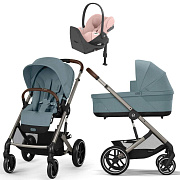 Коляска Cybex Balios S Lux TPE complete Cloud T Peach Pink Plus Base T 4 в 1 Stormy Blue с дождевиками