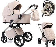 Детская коляска Peppy Monaco Plus 3 в 1 с автокреслом Welldon Crown 2 Beige Cream (кремовый), рама бежевая